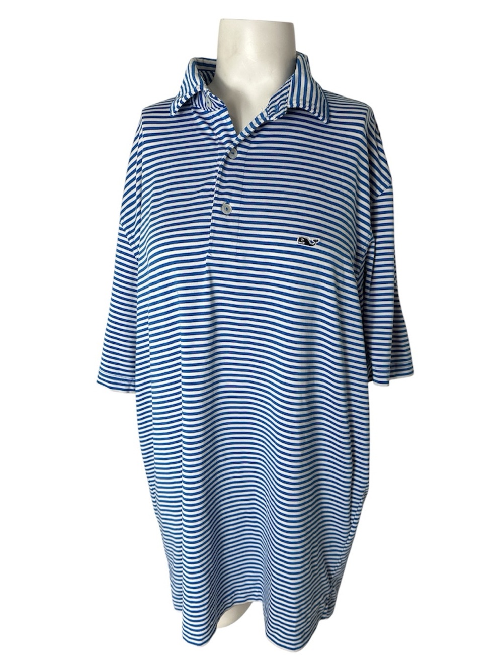 Vineyard Vines Performance Blue and White Striped Polo